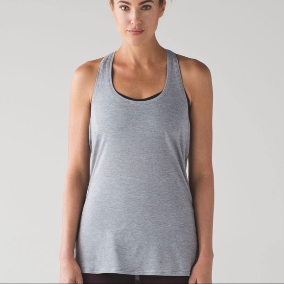 LULULEMON Mini Stripe Hearthered Arctic Grey White Yogi Racerback IV Tank Top - Picture 2 of 13